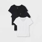 Women's Short Sleeve Scoop Neck Slim Fit 3pk Bundle T-shirt - A New Day Black/black/white