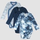 Honest Baby Boys' 3pk Long Sleeve Side Snap Bodysuit - Blue Newborn