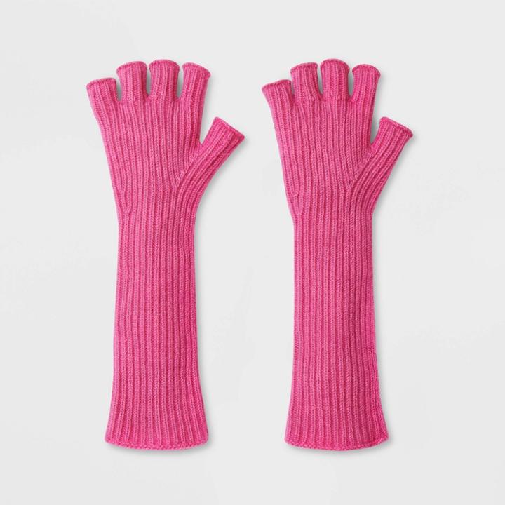Women's Ribbed Fingerless Long Gloves - A New Day Pink