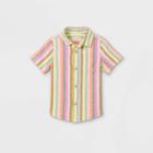 Toddler Boys' Striped Linen Woven Short Sleeve Button-down Shirt - Cat & Jack Pink