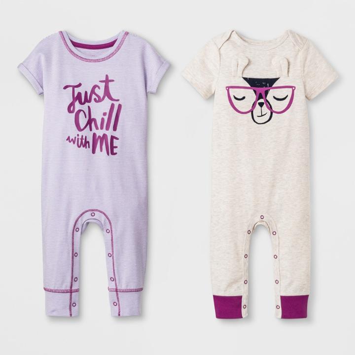 Petitebaby Girls' 2pk Short Sleeve Romper - Cat & Jack Purple Newborn, Girl's,