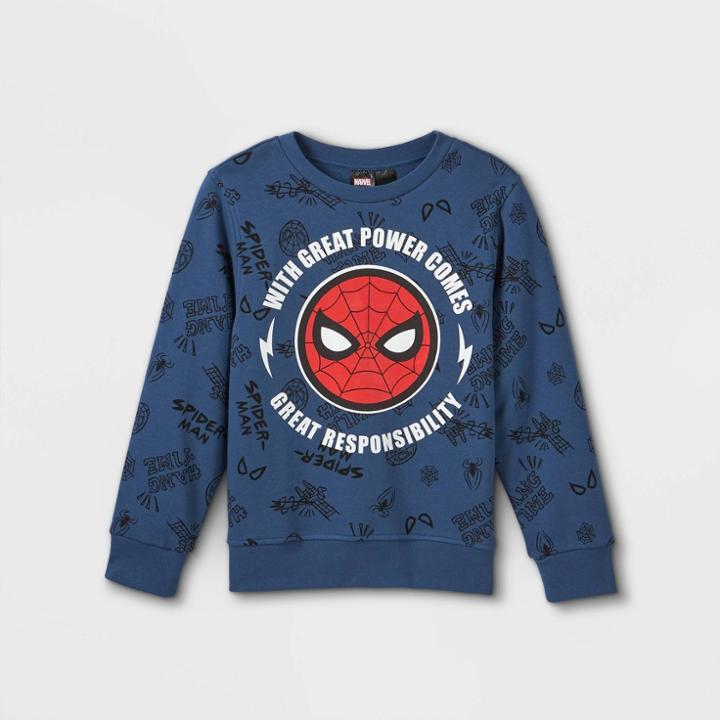 Kids' Marvel Spider-man Crew Neck Pullover Sweatshirt - Navy