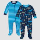 Gerber Boys' 2pk Whale And Shark Snug Fit Footed Pajama - Blue