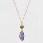 Semi-precious Green Agate And Lepidolite Worn Gold Link Necklace - Universal Thread