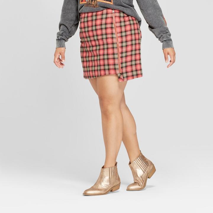 Junk Food Women's Plus Size Plaid Midi Skirt - Red/green