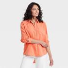 Women's Long Sleeve Relaxed Fit Gauze Button-down Shirt - Universal Thread Coral Orange