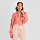 Women's Regular Fit Geometric Print Bishop Long Sleeve Collared Blouse - A New Day Red