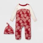 Burt's Bees Baby Baby Girls' Poinsettia Organic Cotton Jumpsuit & Knot Top Hat Set - Red