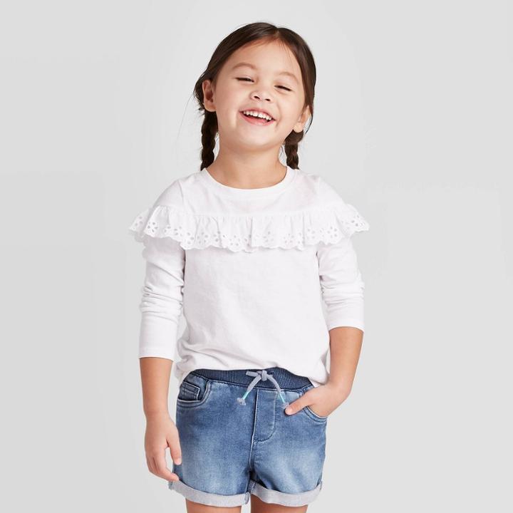 Toddler Girls' Rolled Hem Jean Shorts - Cat & Jack Medium Wash 12m, Toddler Girl's, Blue
