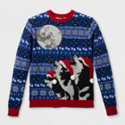 33 Degrees Men's Ugly Christmas Three Wolf Moon Long Sleeve Pullover Sweater - Royal Blue