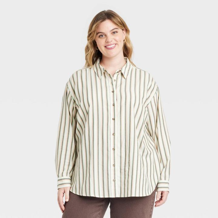 Women's Plus Size Long Sleeve Oversized Button-down Shirt - Universal Thread Striped 1x, Multi-colored