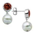 Target Sterling Silver Genuine White Pearl And Genuine Bezel Set Garnet Post Earrings, Girl's,