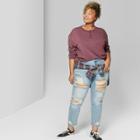 Women's Plus Size Oversized Long Sleeve Fleece Henley Scoop Neck - Wild Fable Purple