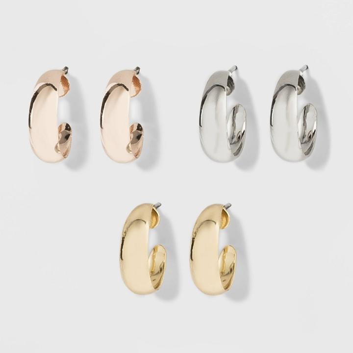 Small Huggie Hoop Earring Set 3ct - Wild Fable, Women's,