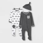 Baby Girls' 2pk Raccoon Sleep N' Play With Hat - Cloud Island Dark Gray Newborn
