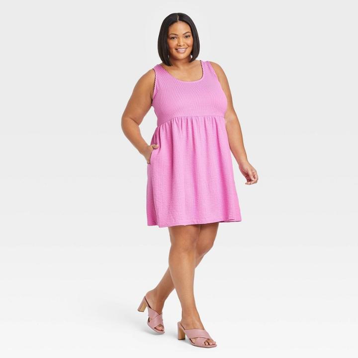 Women's Plus Size Sleeveless Babydoll Dress - Ava & Viv Pink