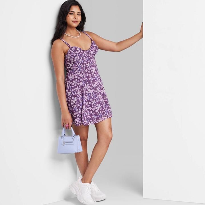 Women's Chiffon Slip Dress - Wild Fable Purple Floral Xxs