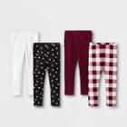 Toddler Girls' 4pk Printed & Sparkle Leggings - Cat & Jack Black/cream/burgundy