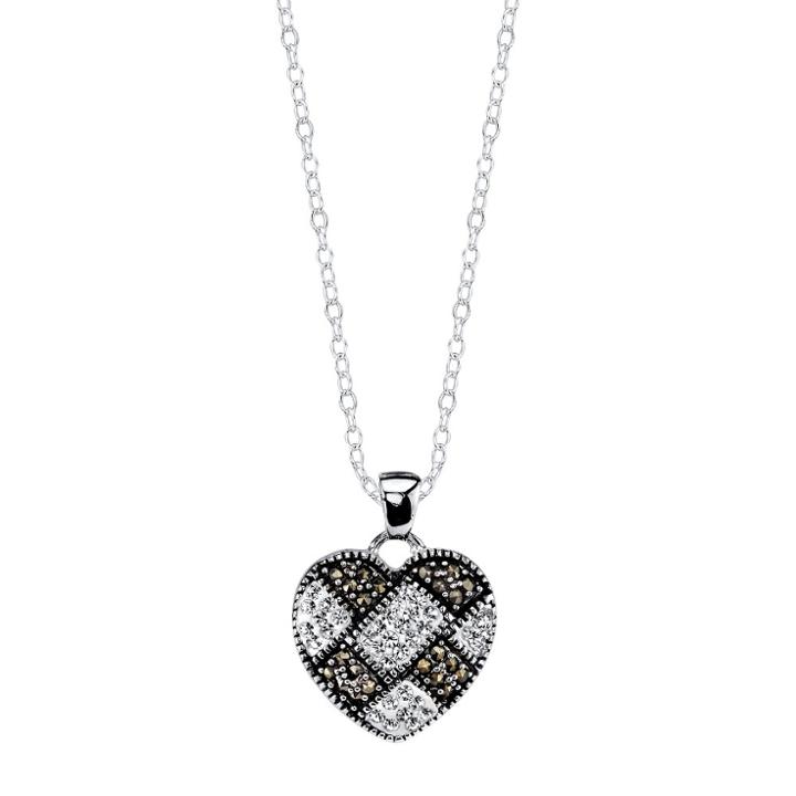 Target Silver Plated Marcasite And Crystal Heart Pendant - 18.6, Girl's, Silver/metallic