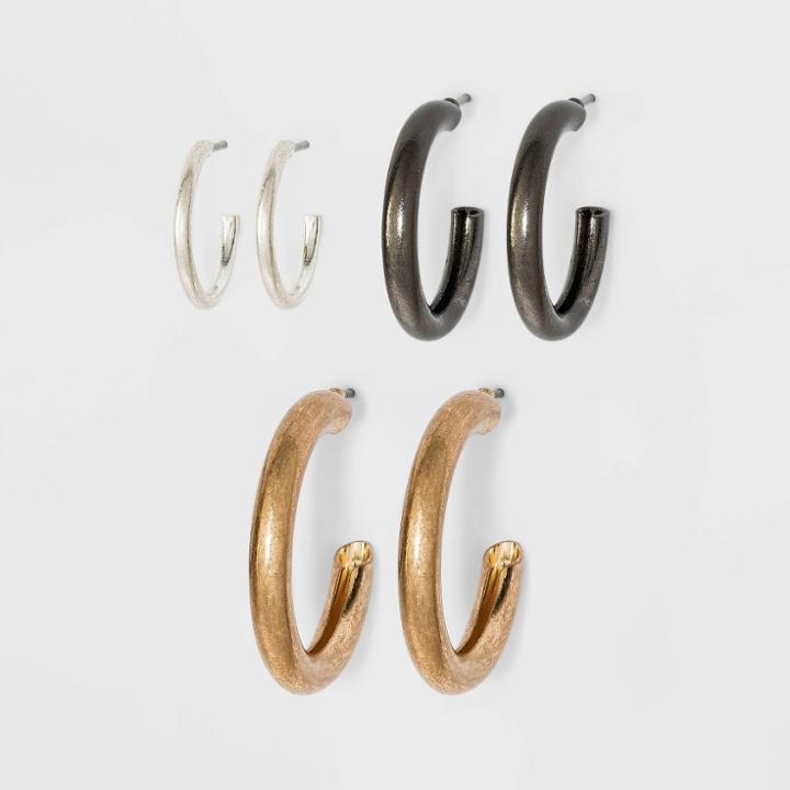 Tubular Hoop Earring Set 3pc - Universal Thread , Gold/grey/silver