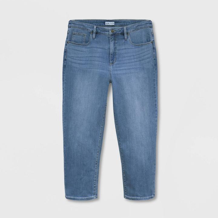 Women's Plus Size High-rise Straight Leg Jeans - Ava & Viv Medium Wash 14w,