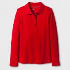 Girls' Adaptive Long Sleeve Uniform Polo Shirt - Cat & Jack Red