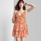 Women's Sleeveless Tiered Babydoll Dress - Wild Fable Peach Orange Floral