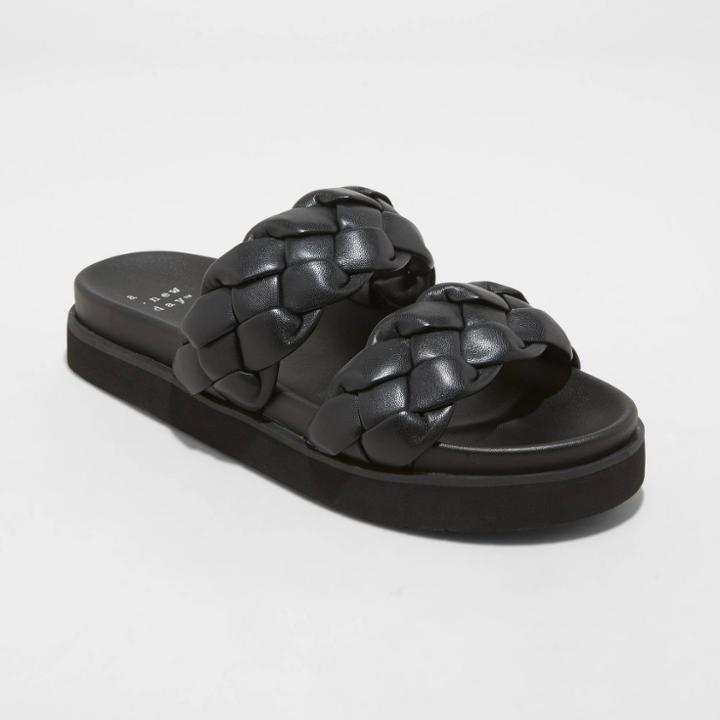 Women's Sage Braided Footbed Sandals - A New Day Black