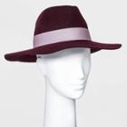 Women's Wide Brim Fedora Hat With Scarf Band - A New Day Burgundy, Red