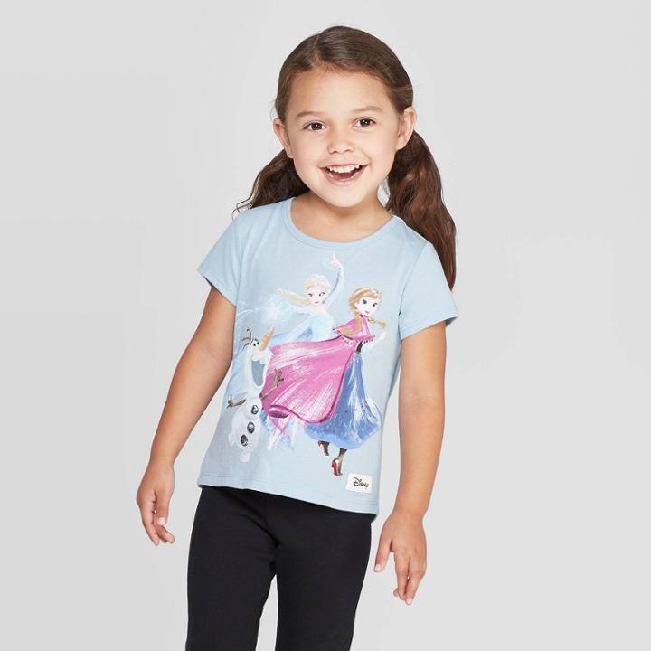 Petitegirls' Disney Frozen 2 Short Sleeve Elsa Sketchy Watercolor T-shirt - Light Blue S, Girl's,