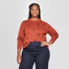 Women's Plus Size Dots Long Sleeve Crewneck Pullover Sweater - Ava & Viv Rust 2x, Women's,