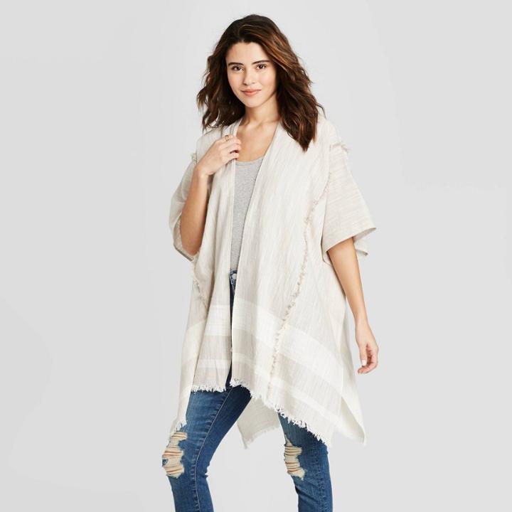 Women's Woven Striped Kimono - Universal Thread Gray One Size, Women's, White