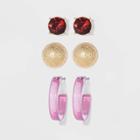 Stone Stud Sandblast Post And Open Hoop Multi Earrings A New Day Burgundy, Women's, Size: