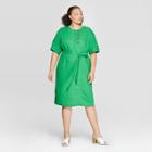Women's Plus Size Pleated Short Sleeve Crewneck Dress - Who What Wear Green
