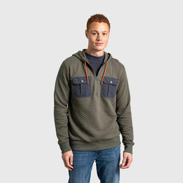United By Blue Men's Organic Quilted Pullover Hoodie - Dark Olive