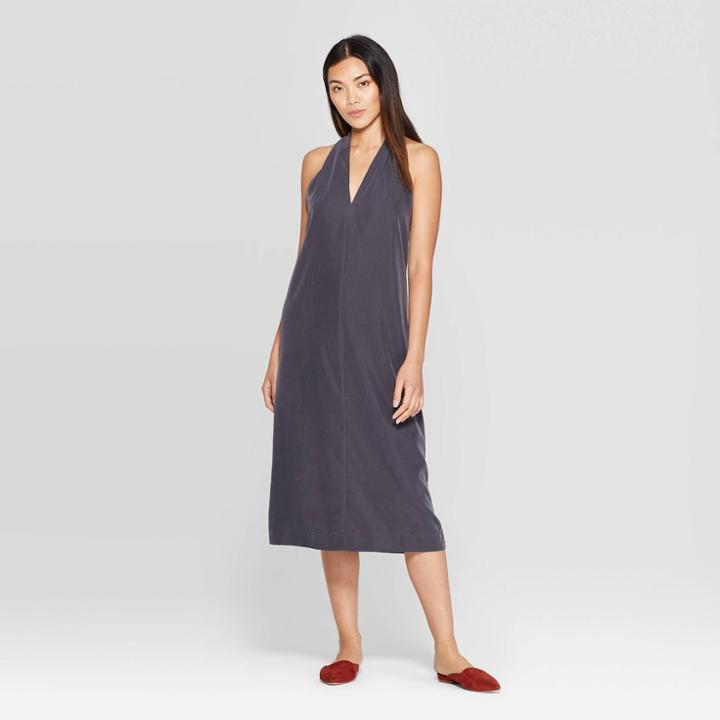 Women's Sleeveless Deep V-neck Back Twisted Midi Dress - Prologue Hematite