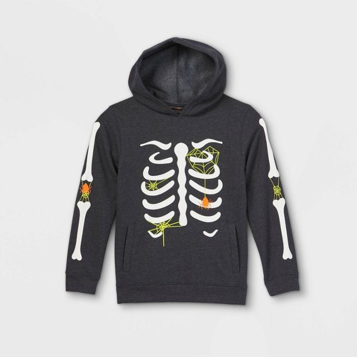 Boys' Fleece Skeleton Chest Hoodie - Cat & Jack Charcoal Gray
