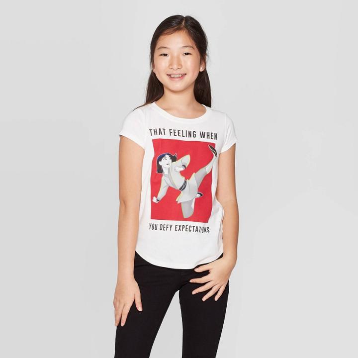 Petitegirls' Disney Princess Mulan That Feeling When Short Sleeve T-shirt - White Xs, Girl's, Beige