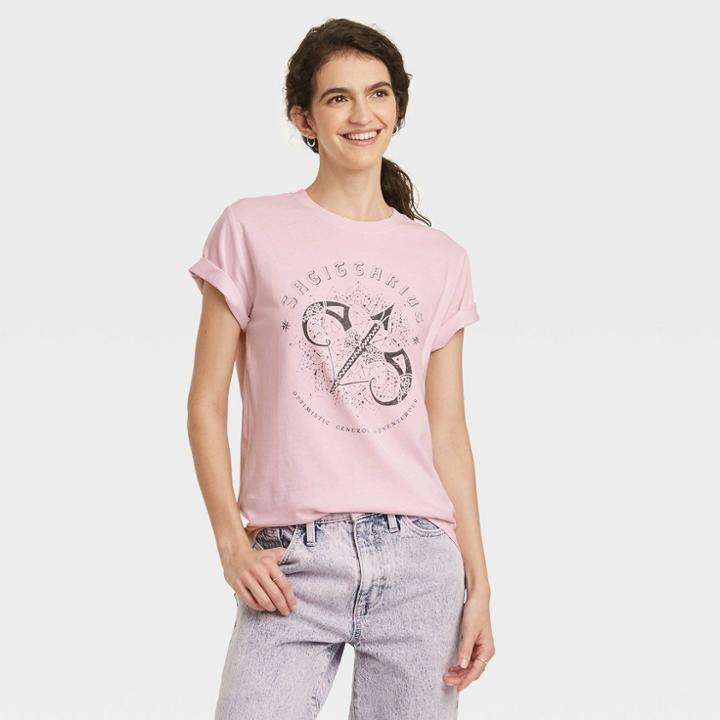 Grayson Threads Women's Sagittarius Zodiac Short Sleeve Graphic T-shirt - Purple