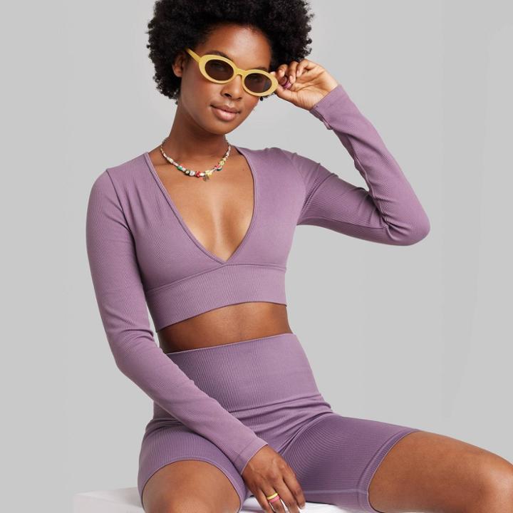Women's Long Sleeve Seamless Tiny Top - Wild Fable Dark Mauve