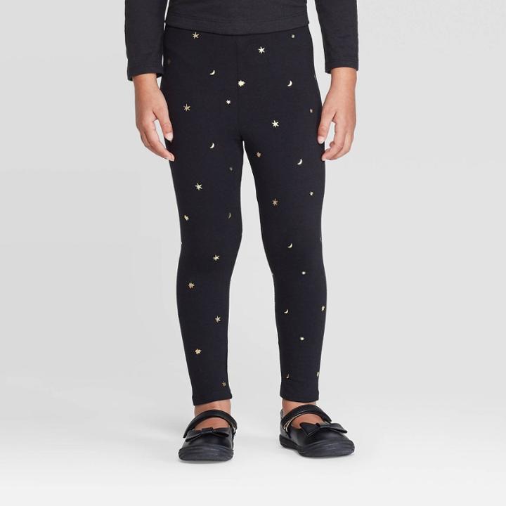 Toddler Girls' Stars & Moons Leggings - Cat & Jack Black/gold