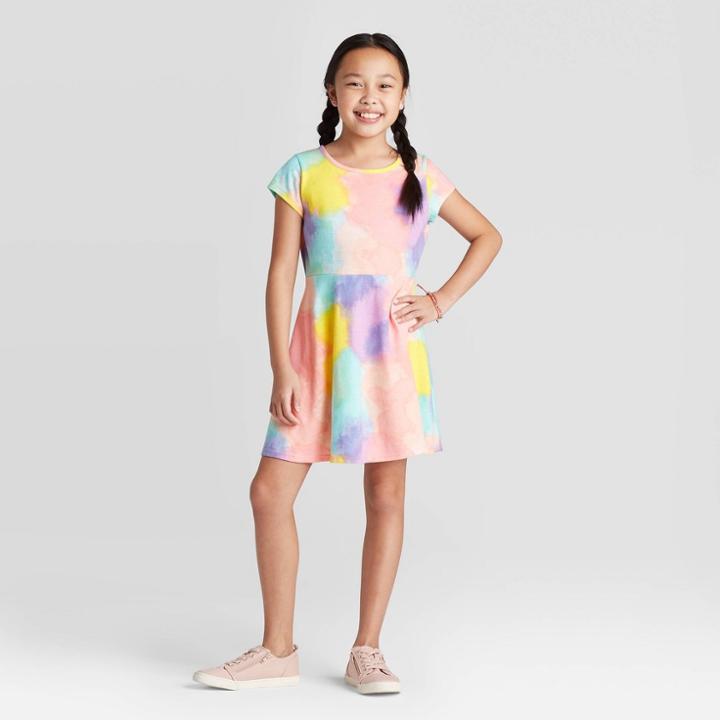 Petitegirls' Short Sleeve Tie-dye Dress - Cat & Jack S, Girl's, Size: Small,