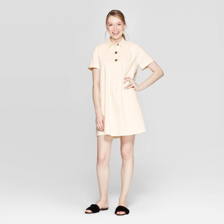 Women's Short Sleeve V-neck Trapeze Shirtdress - Who What Wear Cream (ivory)