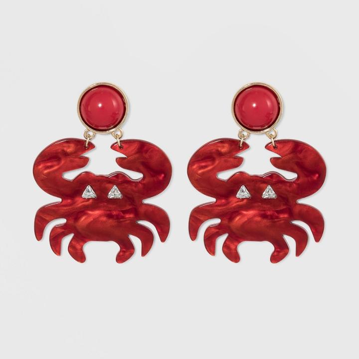 Sugarfix By Baublebar Resin Crab Drop Earrings - Red, Women's