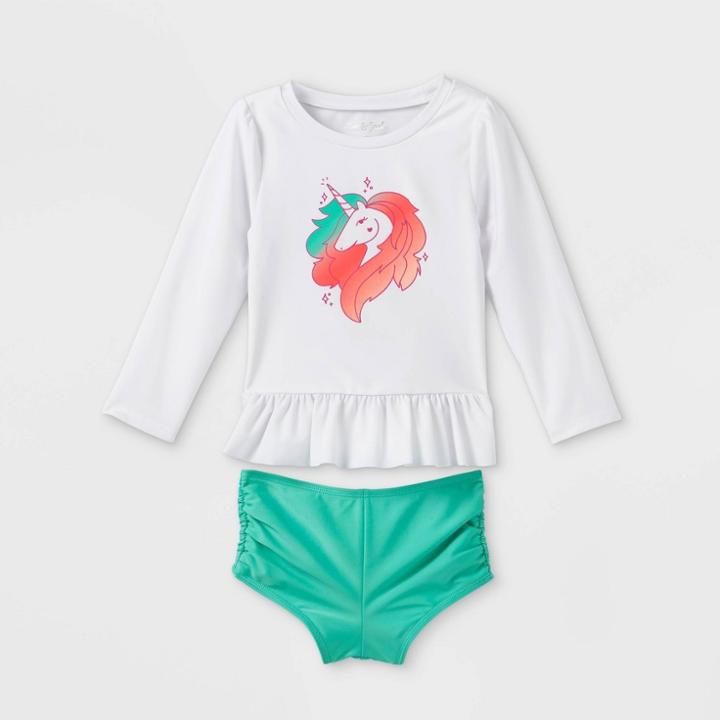 Toddler Girls' Unicorn Ruffle Long Sleeve Rash Guard Set - Cat & Jack White