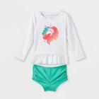 Toddler Girls' Unicorn Ruffle Long Sleeve Rash Guard Set - Cat & Jack White
