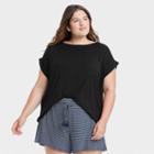 Women's Plus Size Beautifully Soft Short Sleeve Sleep T-shirt - Stars Above Black