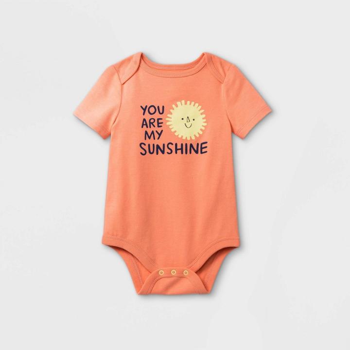 Baby 'you Are My Sunshine' Short Sleeve Bodysuit - Cat & Jack Pastel Peach Newborn, Pink/yellow