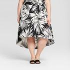 Women's Plus Size Palm Print Tie Front Midi Skirt - Who What Wear Black/white 14w, Black/white Palm Print