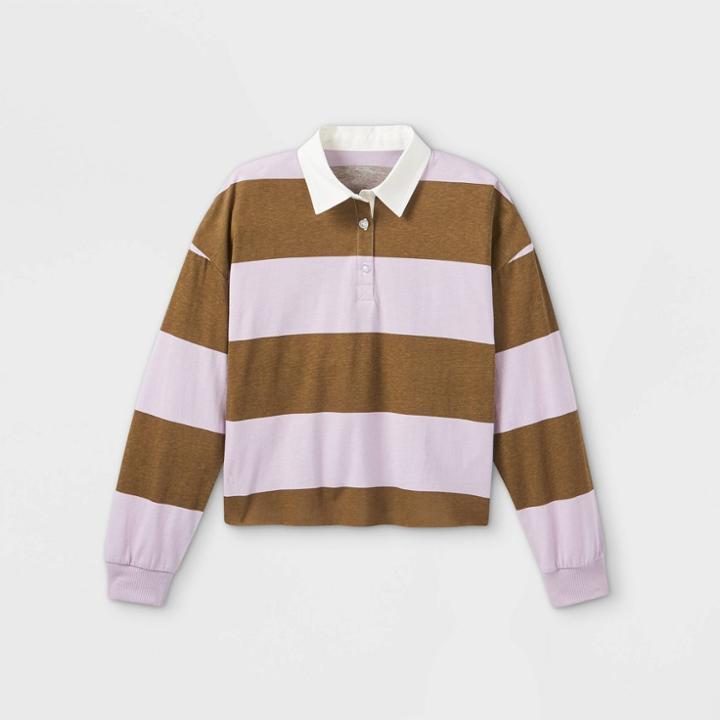 Girls' Rugby Striped Polo Long Sleeve T-shirt - Art Class Purple/green